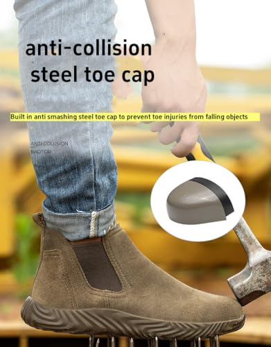Steel Toe Work Boots for Men,Slip-on Work Boots,Men's Industrial & Construction Shoes,Waterpoof Safety Boots,Non-slip,Comfortable,Lightweight3