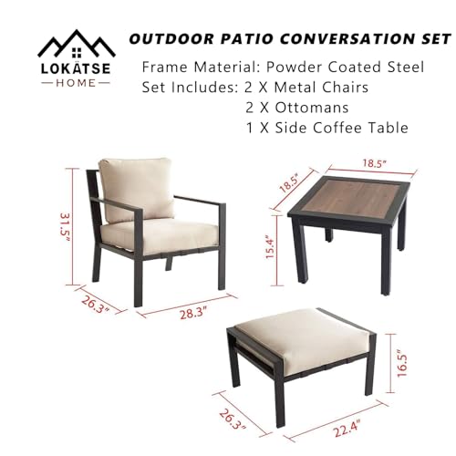 Image of LOKATSE Home 5-Piece Outdoor Conversation Set Patio Furniture Sofa Club Chairs with Ottomans and Coffee Side Table
