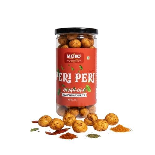 MOKO Peri Peri Makhana β Roasted Foxnuts Snack, High Protein, Gluten-Free & Low Calorie, Healthy Lotus Seeds, Light & Crunchy, 70g
