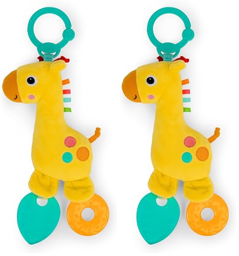 Image of Bright Starts Safari Soother Rattle & Teether Toy for Stroller and On-The-Go - Giraffe - Unisex, Newborn + (Pack of 2)