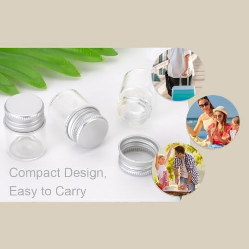 JIUWU 24-Pack 5mL Mini Bottles with Aluminum Screw-Cap, Clear Small Glass Jars with Lids for Essential Oil & Decoration, Small Glass Bottle for DIY Art Craft Storage2