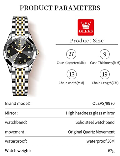 Image of OLEVS Womens Watch Fashion Dress Diamond Female Watches for Ladies Analog Quartz Stainless Steel Waterproof Luminous Day Date Two Tone Wristwatch