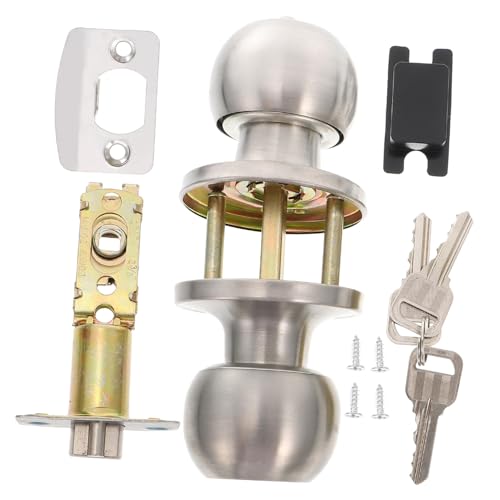 Homoyoyo 鍵付きステンレス製ドアノブ 三杆式把手ロック 高耐久セキュリティボルト スムーズ転操作 玄関 寝室 浴室対応 室内用交換パーツ