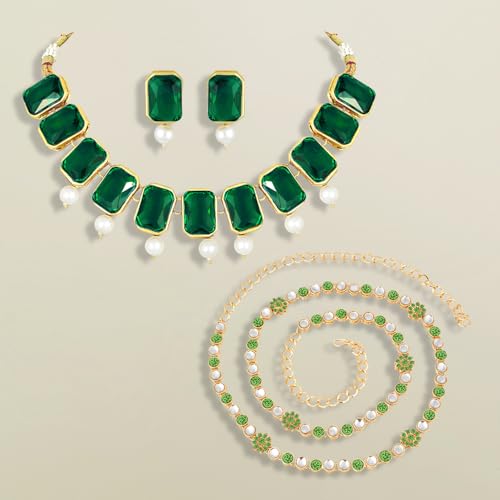Image of Peora Traditional Crystal Necklace & Jewellery Set Gift for Women