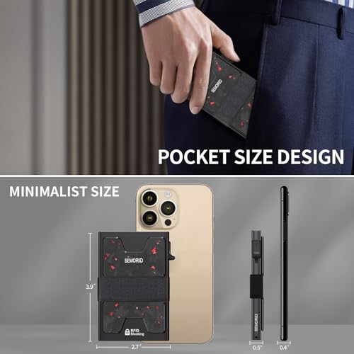 Image of SEMORID Slim Wallet for Men, Minimalist RFID Blocking Mens Card Wallet - Pop Up Credit Card Holder, Thin Metal Case with Cash Band, Hold 12+ Cards