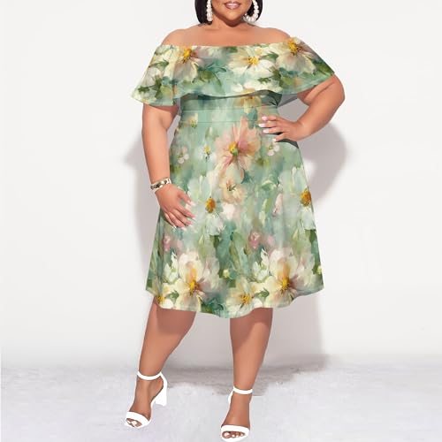 Image of SUZONANA Women's Plus Size Summer Dresses Floral Print Midi Dresses Flowy Sundresses