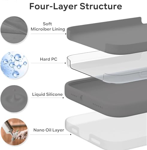 Image of Elzzi Microfiber Logo Cut Cover Compatible for iPhone 16 Pro Max Case Liquid Silicone Cases 4 Layer Protective Covers Shockproof Back Cover with High Raised Camera Lips (6.9 inch, Titanium Grey)