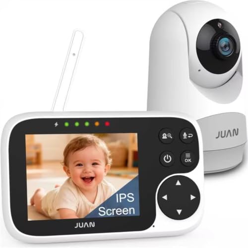Image of JUAN Video Baby Monitor with Camera and Audio, 3.2 inch LCD Screen, Remote Camera with Panoramic Zoom, 2-Way Talk, Night Vision, Temperature Monitor, VOX Mode, 8 Lullabies and 1000 Feet Long Range, Plug