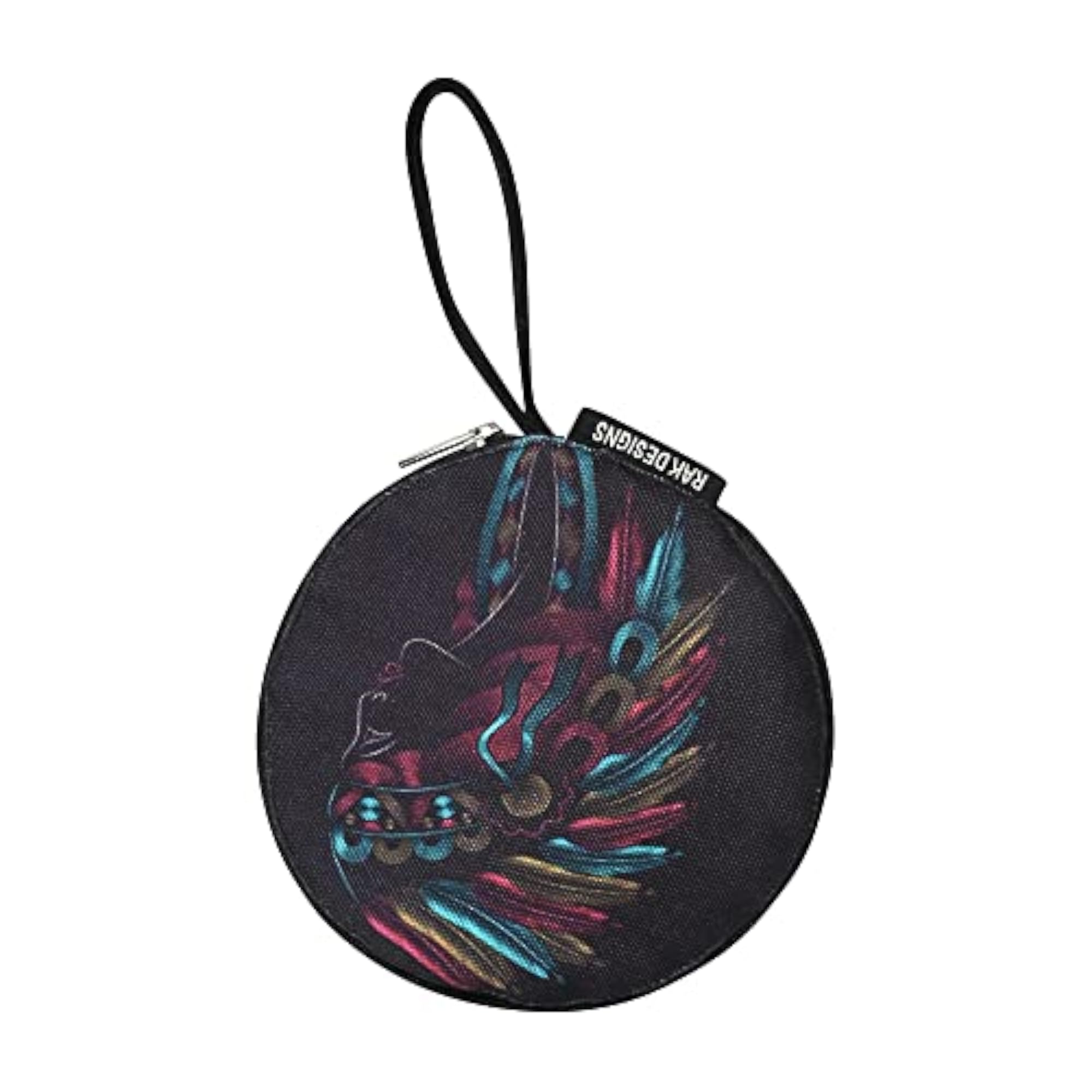 Printed Round Travel Pouch, Black