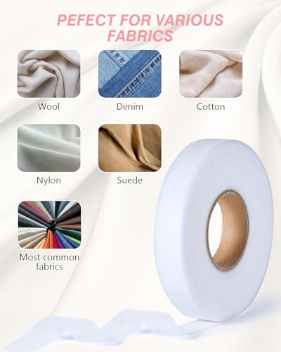 hem tape - 34 inch x 70 yards - no sew iron-on fusible interfacing hemming fabric tape adhesive with scissorsamptape measure - for clothes pants dress curtains diy kitwhite