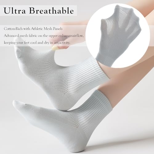 Women's Mesh Crew Socks (5-Pairs) - 95% Cotton Breathable Everyday Above Ankle Thin Socks Fit for Running, Casual2