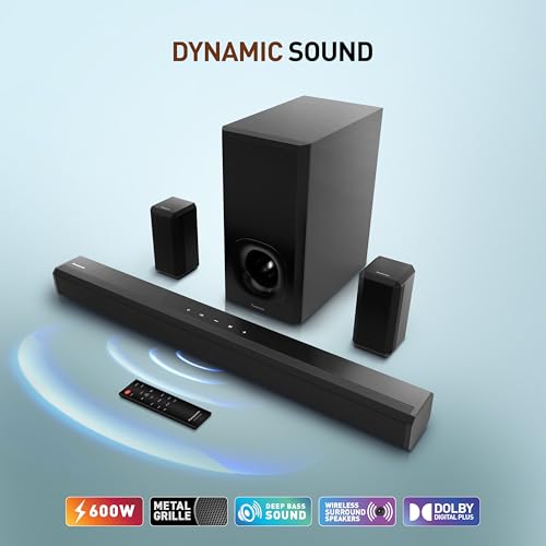 Image of Panasonic 600W 5.1 Ch Sound Bar with 3D Surround Sound Speaker System, Dolby Digital Plus Touch Control,BT 5.3, USB,HDMI ARC,Optical,Aux with Remote Control (SC-HTS600GWK, Black)