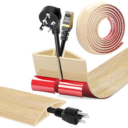 Canalina Passacavi Pavimento Autoadesivo PVC Flessibile Calpestabile Nascondi Cavi Copricavi per Cavi Tutti i Cavi di Alimentazione a Casa Uffici Venatura del legno C 5cm x 5m