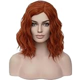 BERON Dark Orange Womens Wig Ginger Short Curly Wavy Hair Wigs for Girls Red Orange Shoulder Length Wave Halloween Cosplay Daily Party Wigs