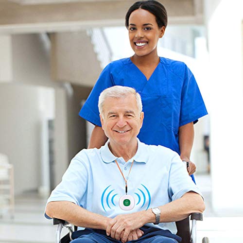 Caregiver Pagers Wireless Emergency Panic Call Button for Elderly Senior Patient Personal Alert Alarm Nurse Elderly Aids for Living Home Alert System 2 Portable Receiver+3 Necklace Call Buttons