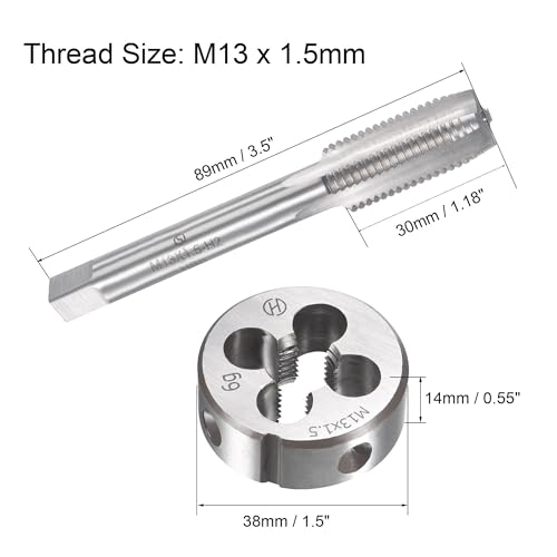 TOP-VIGOR M13 x 1.5mm Metric Tap and Die Set, Machine Thread Screw Tap with Round Threading Die - Image 2