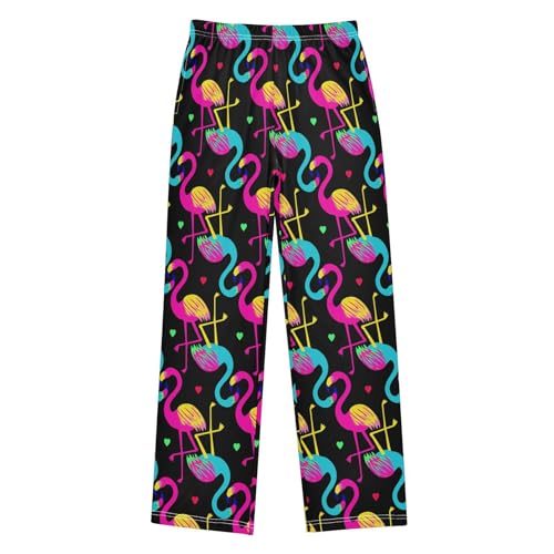 Aloha Flamingo Love Heart Boys Long Pants Soft Trousers Elastic Waist Kids Lounge Bottoms with Pockets S-XL