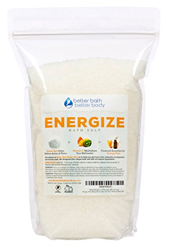 Energize Bath Salt 3-Lbs (48oz) - Epsom Salt Bath Soak With Orange Essential Oils & Vitamin C - 100% All Natural No Perfumes No Dyes - Rejuvenate Your Body & Mind Naturally