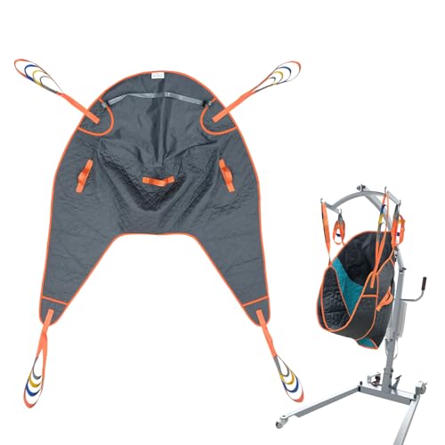 HUYHAO Padded U-Sling, Universal Patient Lift Sling for Home Use, Divided Leg Sling with Asjustable Head Support for toileting, Transfer Lift Slings, Size L, Supports up to 500 lbs