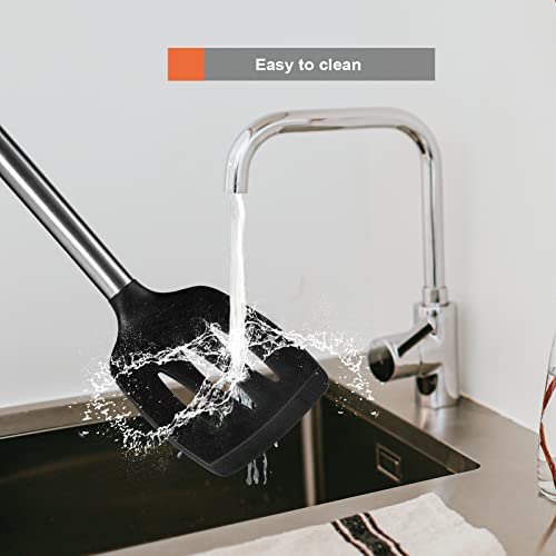 3 Pack Silicone Spatulas, Solid & Slotted Turner Spatula Set For Nonstick Cookware, High Heat Resistant Bpa Free Rubber Kitchen Cooking Utensils, Idea For Cooking Fish, Eggs, Steak, Baking - Black #TOP5