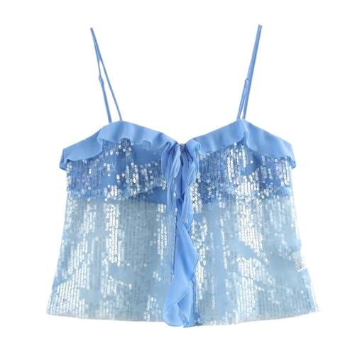 Coquette Cami Women Summer Y2k Lace Sequin Spaghetti Strap Tops Crop Cute Camisole