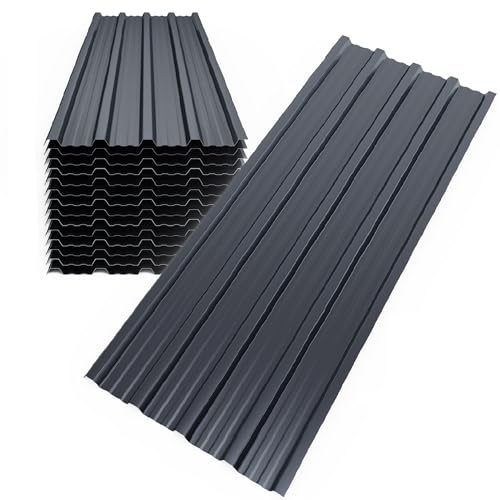 Mondeer Ensemble de 14 Pièces de Tôle Ondulée Trapézoïdale, Plaque de Tôle Toiture en Métal à Rainures, en Acier Galvanisé, pour la Construction de Garages,...