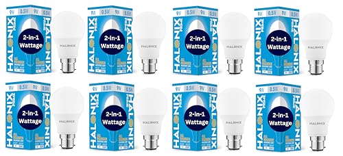 Halonix 2-in-1 Dimmable 9W & 0.5W Multi Wattage Adjustable Light Led Bulb | All Rounder led Bulb Base B22D | Pack of 8