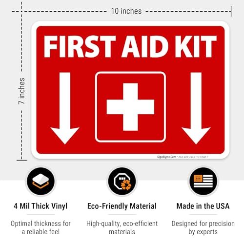 image for Sigo Signs First Aid Kit Sign, (2 Pack) Sticker, 10x7 Inches, 4 Mil Vi