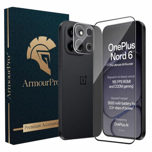 Image of ArmourPro Tempered Glass and Clear Camera Lens Protector for OnePlus Nord 6, Edge to Edge Screen Guard, Anti-Bubble, Scratch Resistant, Anti-Fingerprint, Installation Kit | Clear