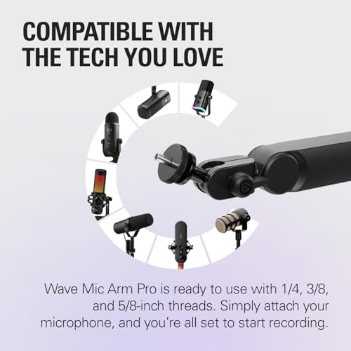 Image of Elgato Wave Mic Arm Pro, Gas Spring Microphone Arm | Supports up to 3kg, Silent gas-spring adjustment, Hidden cable channels, Padded clamp, Compatible with most mic brands