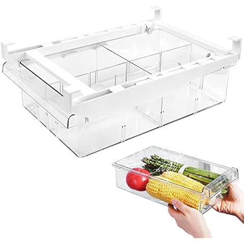 QINERSAW Ausziehbare Kühlschrank Organizer Schublade Kühlschrank Schublade Kühlschrankbox Kühlschrank Aufbewahrungsbox Schubladen Kühlschrank Ordnungssystem Fridge Organizer Gemüse Obst Eier Getränk Cover