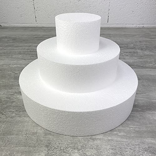 Lealoo Petite Pièce montée en polystyrène, Base Ø 30cm à 10cm, 3 disques de 7cm de haut, Hauteur 21cm, 3 étages