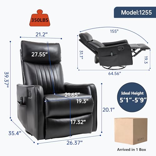 Image of Manual Swivel Rocker Recliner Chair for Adults, Overstuffed Reclining Glider Chair for Nursing with Vibration Massage & Heat, Living Room Rocking Recliner 2-Stage backrest, Faux Leather Black