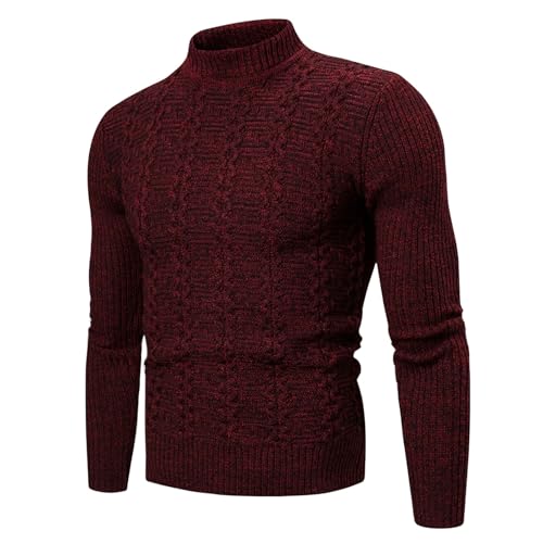 Mens Turtleneck Sweater Pullover Solid Color Casual Loose Fit Thick Winter Long Sleeve Cable Knit Warm Sweaters