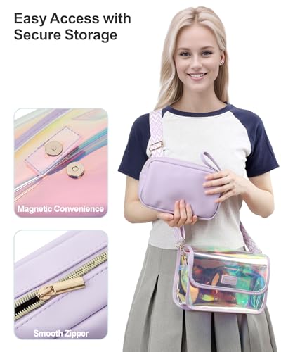 Image of PACKISM Clear Bag for Stadium Events - Clear Purses for Women Transparent Crossbody Messenger Bag for Concerts Game Day