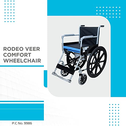 Image of Vissco Rodeo Veer Comfort Wheelchair with Removable Commode, Foldable, Fixed Armrest and Removable Footrest, for Elderly and Patients, Lightweight, Weight Capacity 100kg
