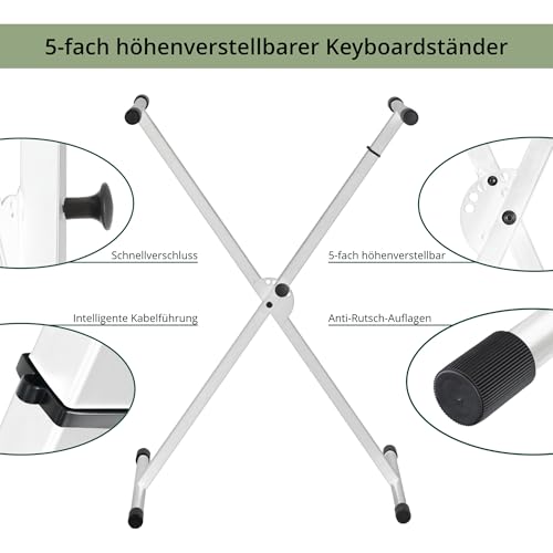 Classic Cantabile X-Keyboardständer (höhenverstellbar in 5-Stufen, klappbar, zerlegbar, stabil) Weiß