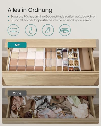 SONGMICS Unterwäsche-Organizer 4er Set, 80 Fächer (2x16+2x24), Schubladen-Organizer faltbar, Ordnungssystem Kleiderschrank, Aufbewahrungsboxen, Socken, Unterwäsche, Krawatten, cremeweiß RUS011W01