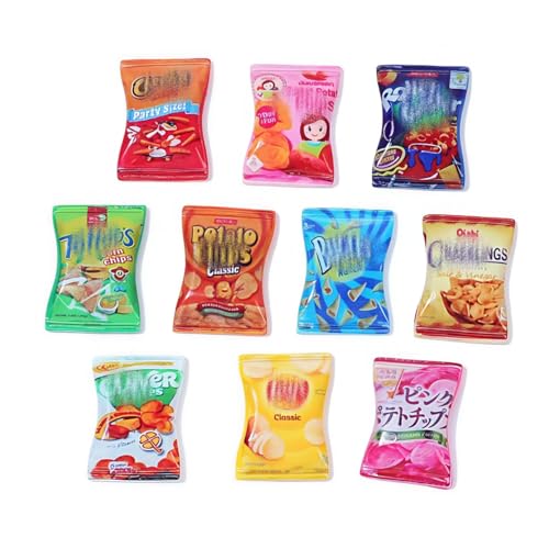 Miniature Snack Bag Set, 10-Piece Plastic Dollhouse Decor Accessories, Multicolor Display Pieces, for Hobbyists & Collectors