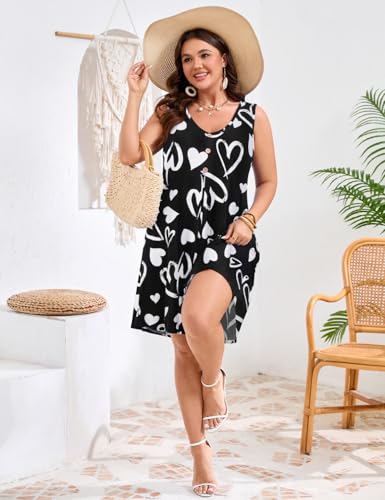 Image of JollieLovin Women Plus Size Summer Sundress Tank Sleeveless V Neck Beach Swing Dress Swimsuit Cover ups(L-5X)