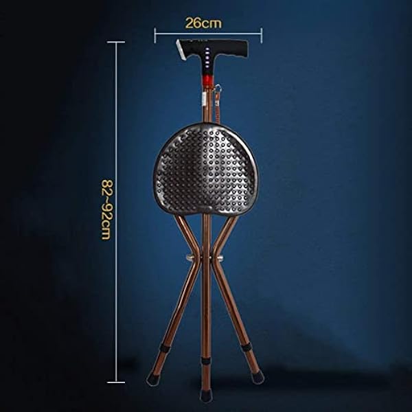 Gåstolar för seniorer Käppsits, hopfällbar stativkrycka med LED-ljus, medicinsk hjälpmedel massage käpp med säte Pall Stol med radio och larm, B rollator rollator, hållbar ty Aid