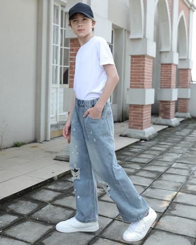 SANGTREE Boys Baggy Jeans Wide Leg Elastic Waist Casual Denim Pants for Boys,4-14years4