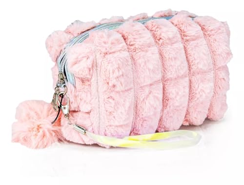 Estojo Organizador Escolar Necessaire de Pelucia Box Com Pompom (Rosa)