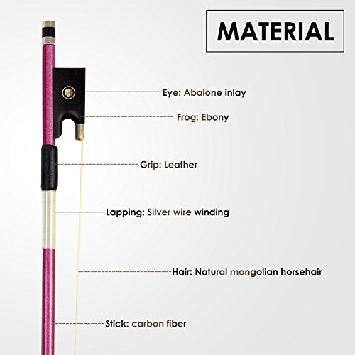 Image of Kmise Carbon Fiber Violin Bows: Lightweight Violin Bow 3 /4, Anti-Deformation Fiddle Bow, Ultra-Stretchy Horse Hair, Gift for Professional, Beginner, Adults, Kids Violins Practice (Purple)