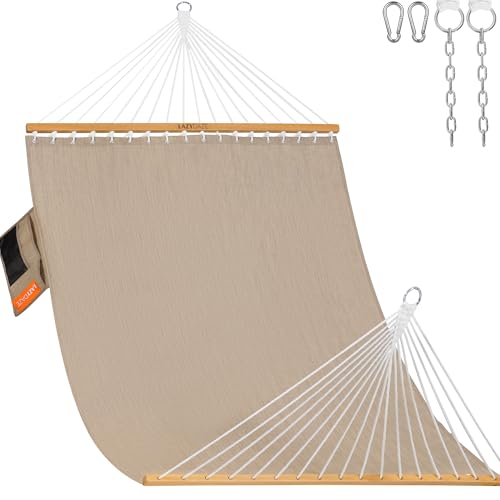 Lazy Daze Hammocks 11 FT Double Outside Hammock Quick Dry Olefin Fabric Hammock with Spreader Bar & Side Pocket for Outdoor Poolside Backyard 450 lbs Capacity, Khaki