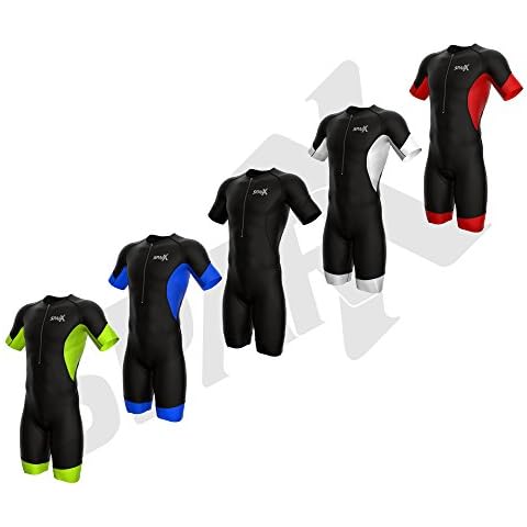 Sparx Men's Elite Sleeved Triathlon Suit Short Sleeve Trisuit SpeedSuit Skinsuit Swim-Bike-Run (XL, Black/White) Cover