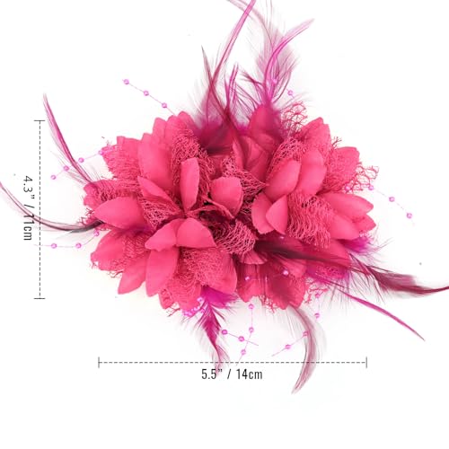 Image of DRESHOW Womens Fascinators Hats Tea Party Hats for Women Pearl Lace Feather Hat Vintage Derby Hats for Wedding Cocktail