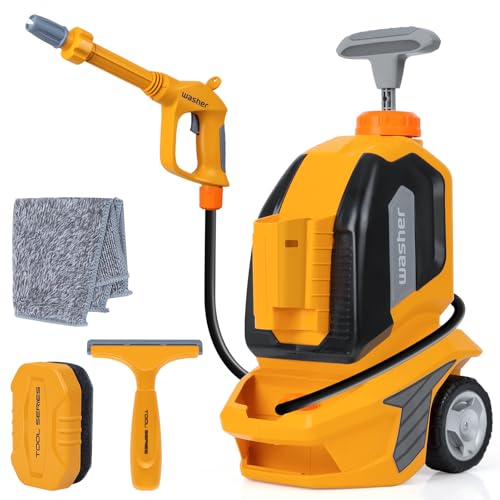 Kids Clean Car - Kids Car Washer Toys with Scraper Sponge Towel - Toddler Pretend Playing Tools Car Wash Gun Manual Pressure - Role Playing Toy Gift for Boys Girls