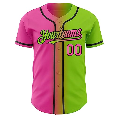 Custom Gradient Baseball Jersey Men Women Youth, Neon Green Pink Baseball Shirts, Personalized Printed Team Name Number Logo miniatura 2