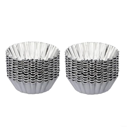 EffiFish 20 moldes de aluminio antiadherentes para tartas de huevos para hornear magdalenas reutilizables de plata (6,3 x 1,2 cm)